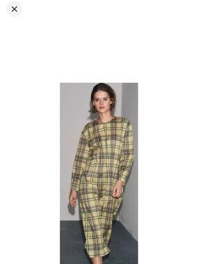Zara Yellow Plaid Midi Dress with Green Checks
